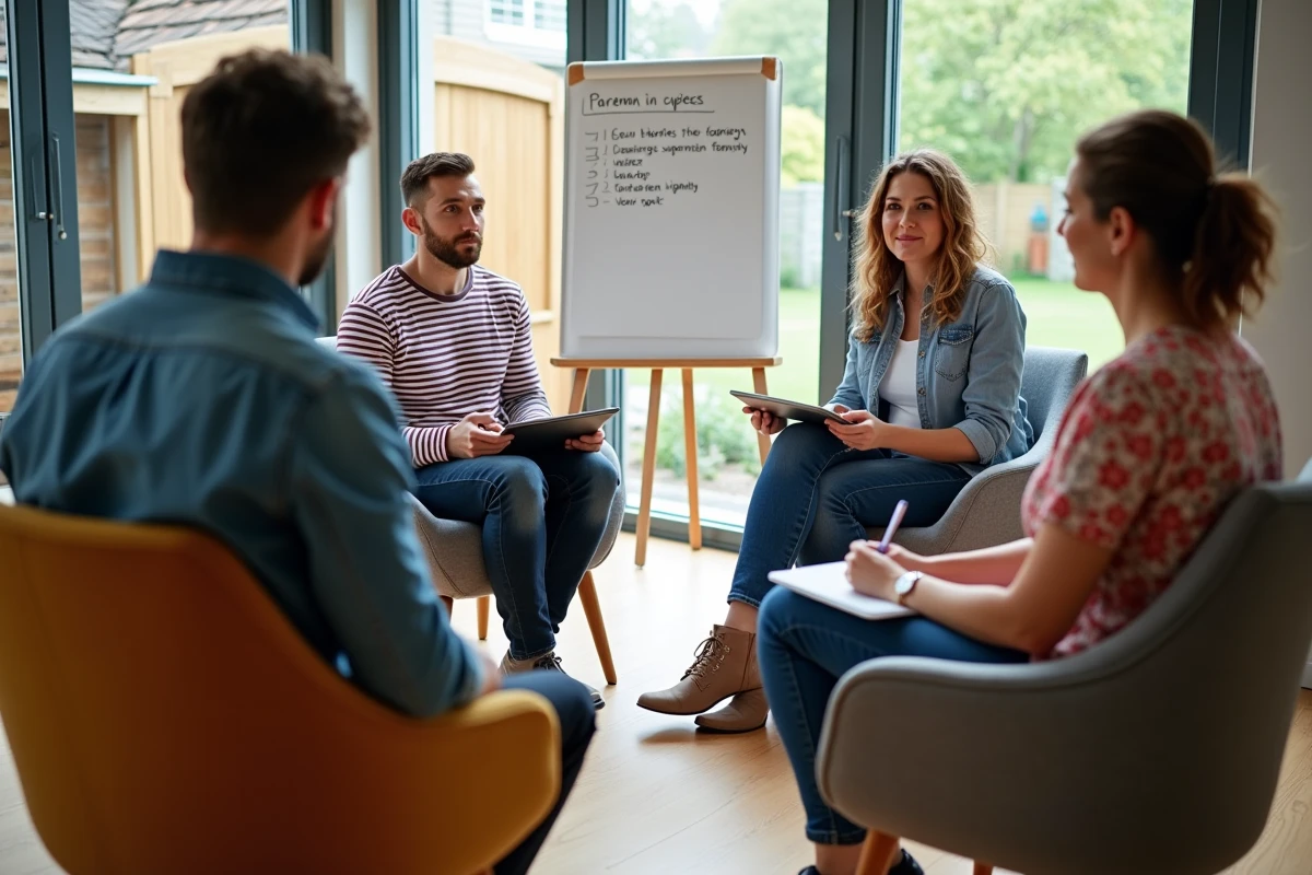 Groupe de parents participant à un atelier de soutien à la parentalité en cercle de parole