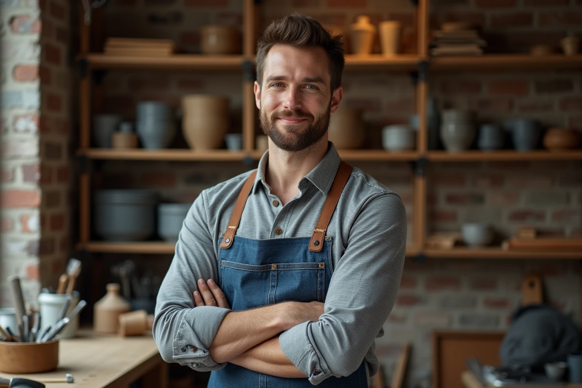 Entrepreneur artisan dans son atelier, illustration d'une petite entreprise lancée avec un budget de 20 000 euros