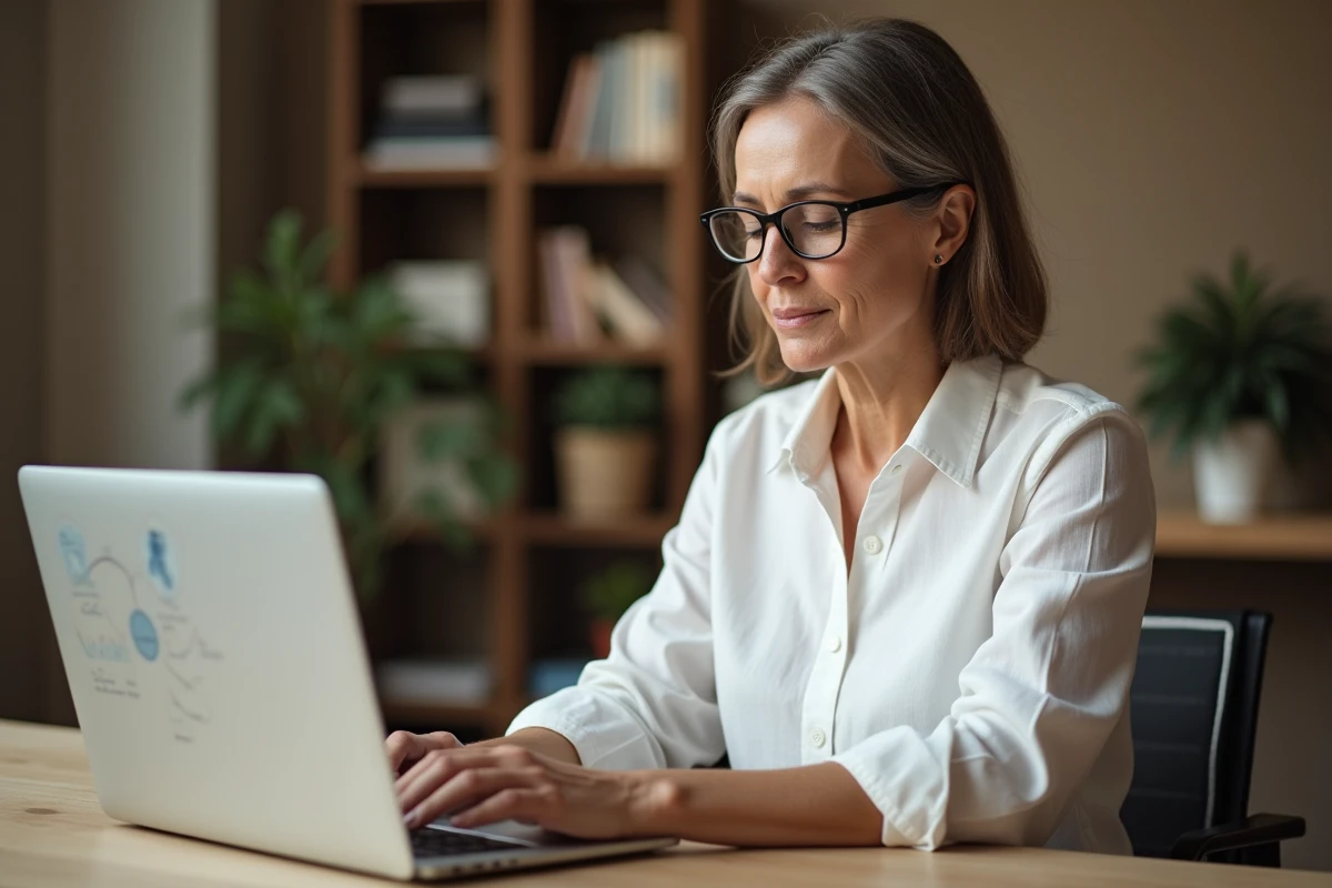 Femme analysant la différence entre systèmes autonomes et automatiques sur un ordinateur portable