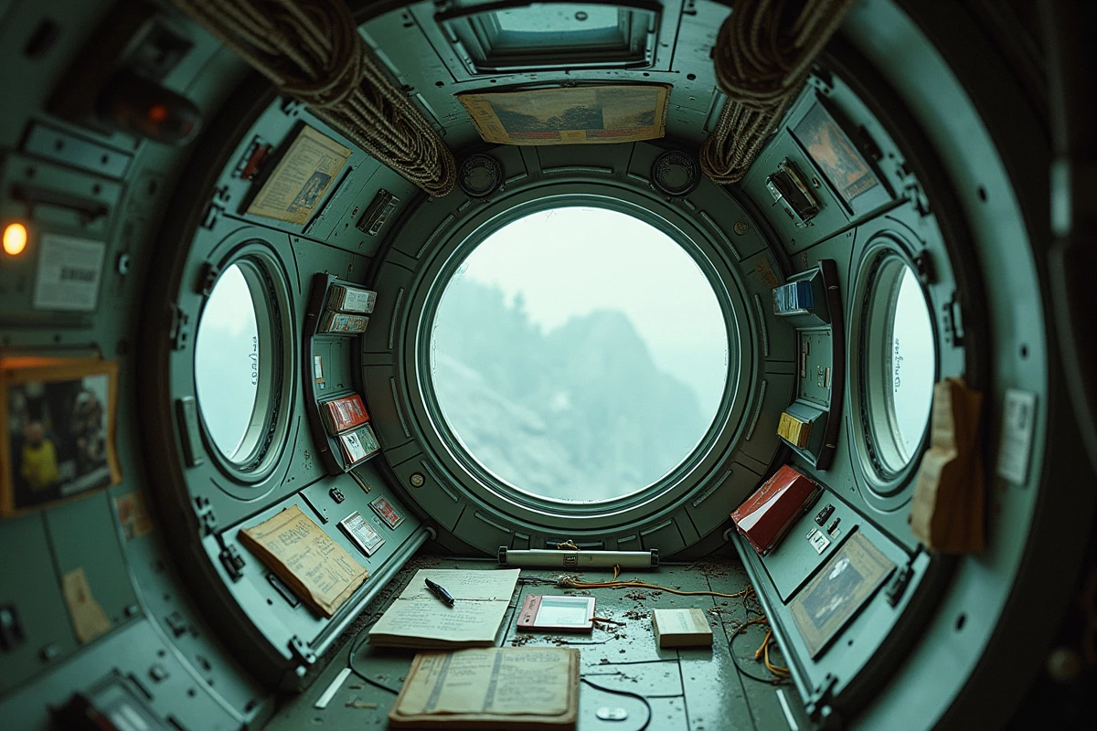 Intérieur désert d'un module de station spatiale montrant l'isolement prolongé d'un séjour dans l'espace