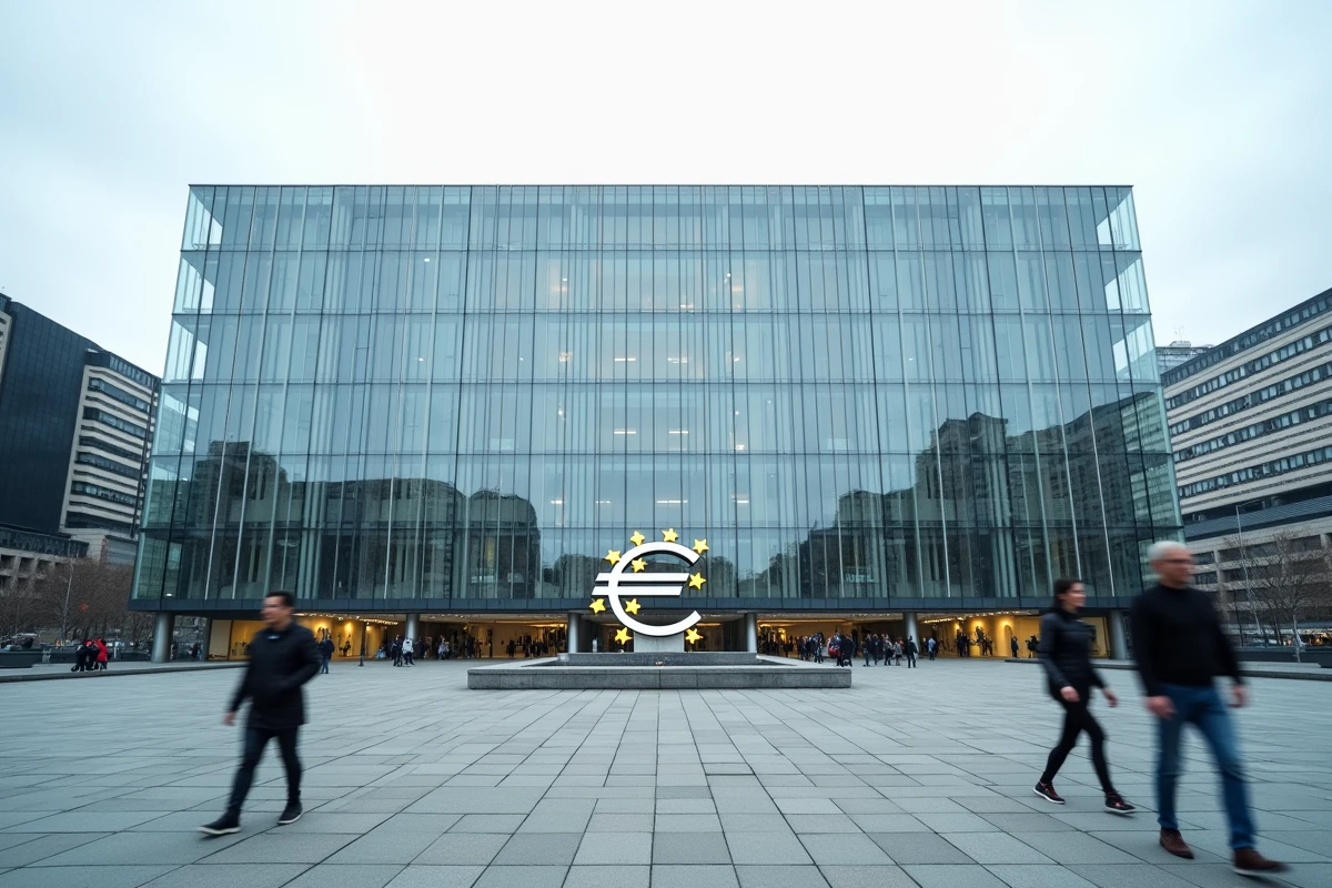 Siège de la Banque centrale européenne à Francfort avec le symbole de l'euro en premier plan
