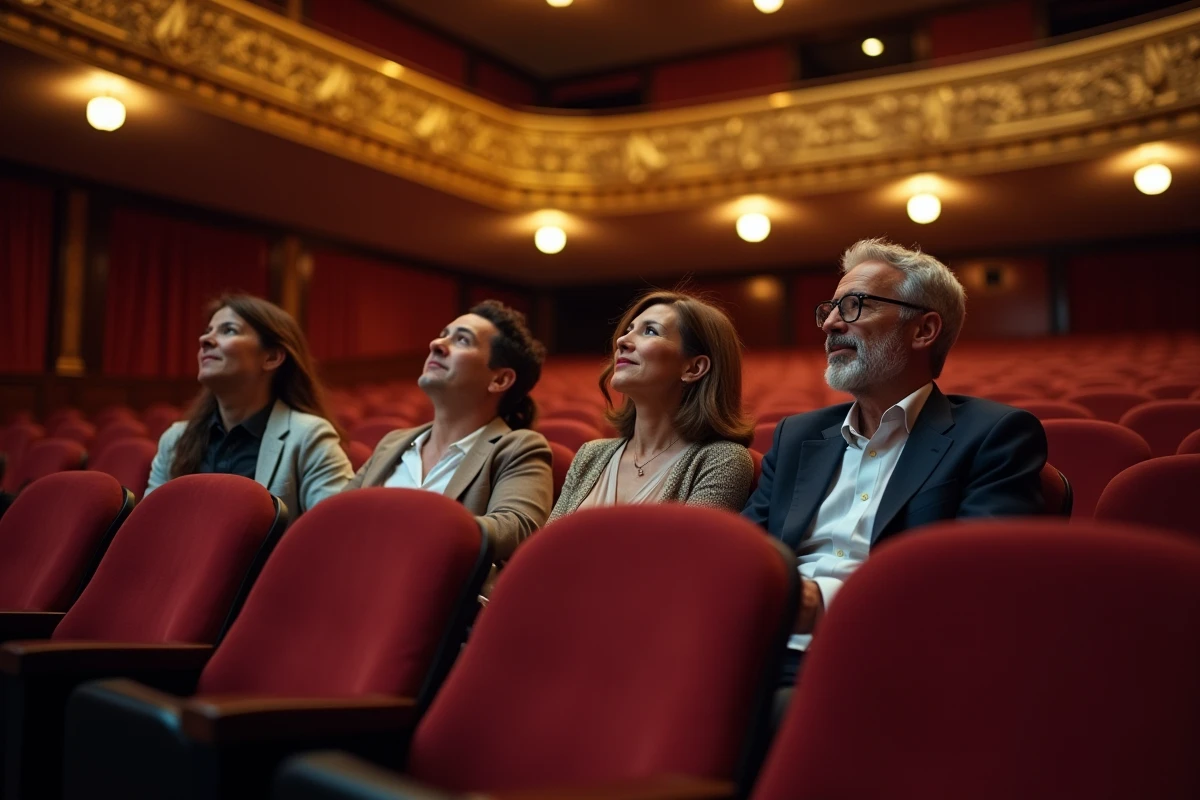 Groupe de spectateurs assistant à une représentation théâtrale dans un grand théâtre classique